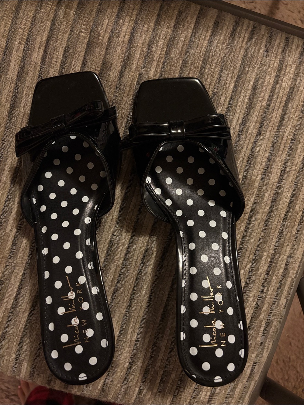 Nicole Miller Black Polka Dot Slide Mules with Bow